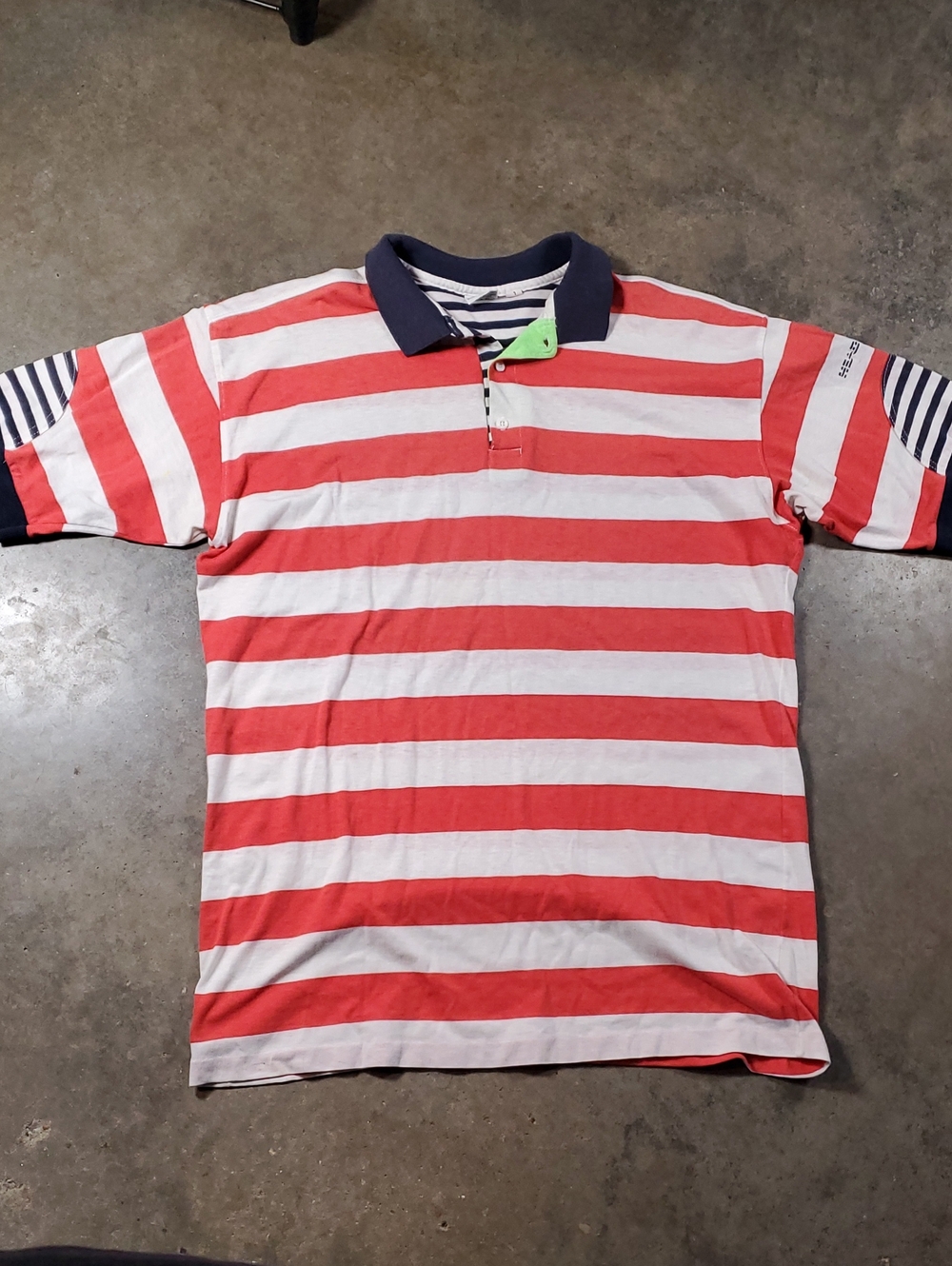 HEAD Men's Red & White Striped Polo Shirt with Navy Collar